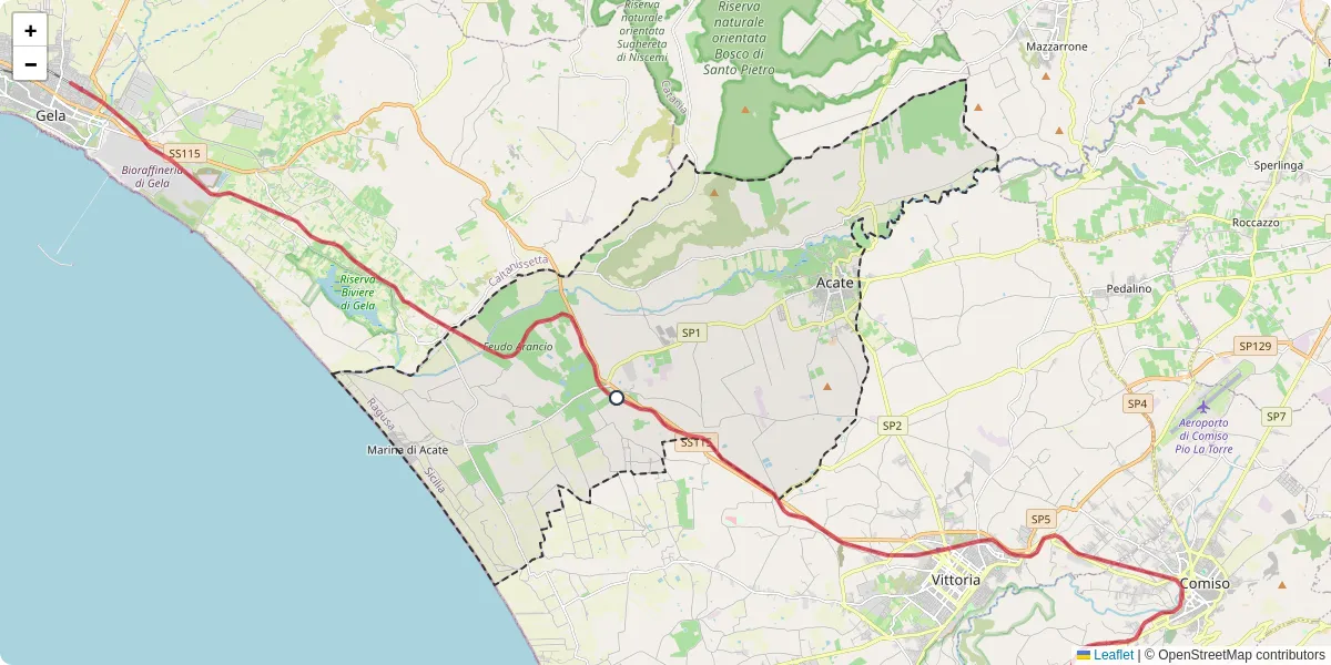 Mappa dettagliata del trasporto pubblico a Acate con linee autobus, tram e collegamenti