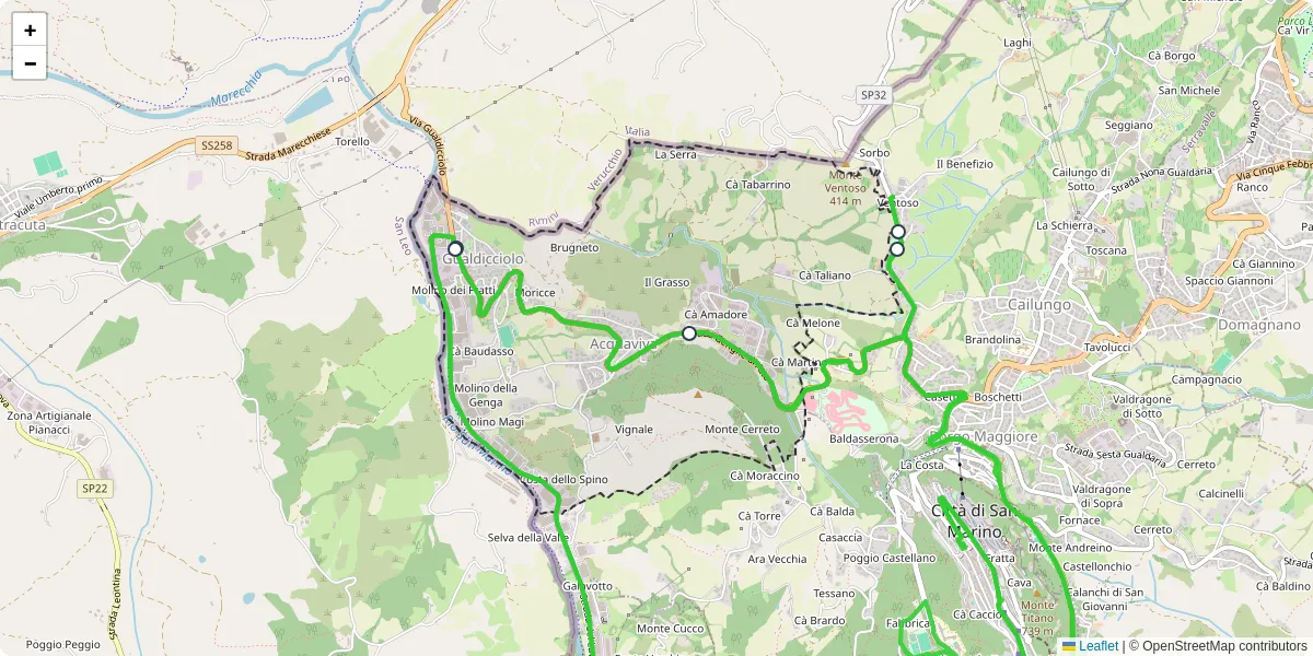Mappa dettagliata del trasporto pubblico a Acquaviva con linee autobus, tram e collegamenti