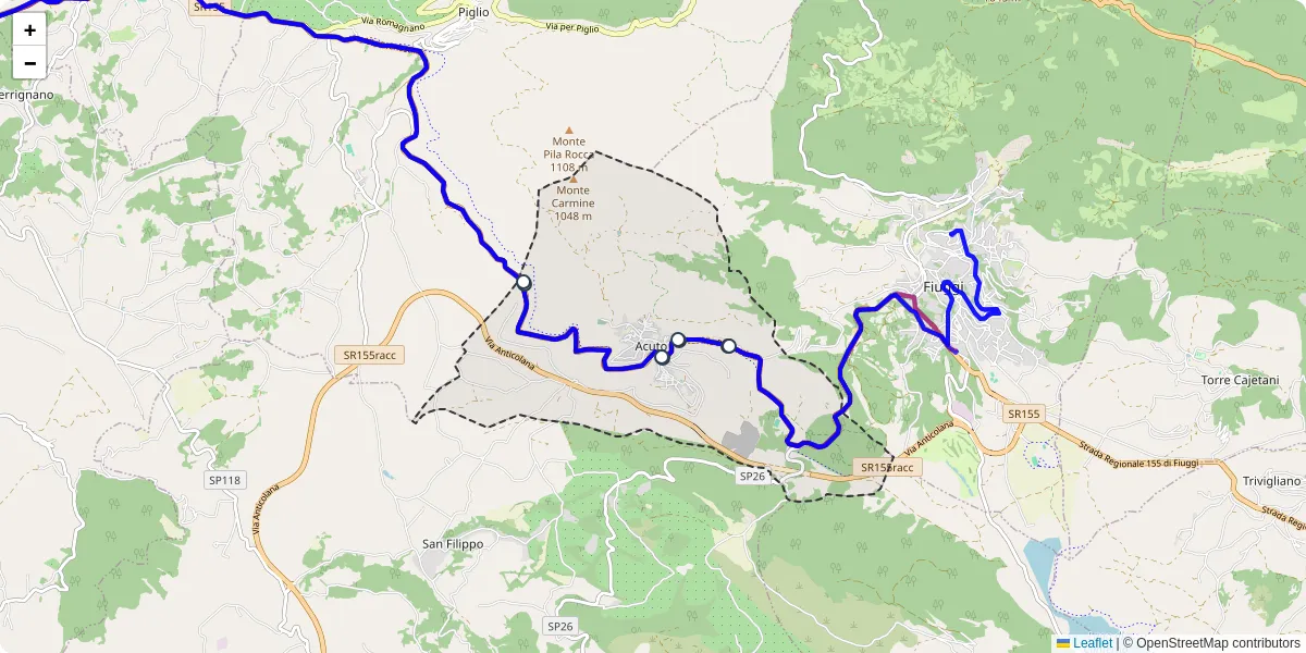 Mappa dettagliata del trasporto pubblico a Acuto con linee autobus, tram e collegamenti