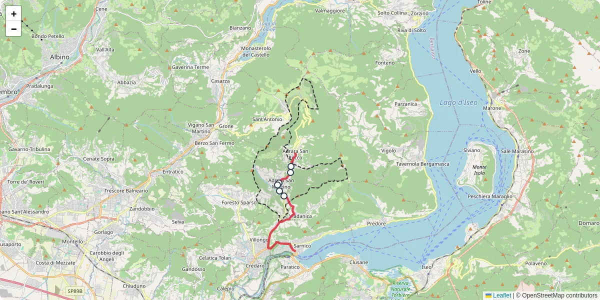 Mappa dettagliata del trasporto pubblico a Adrara San Martino con linee autobus, tram e collegamenti