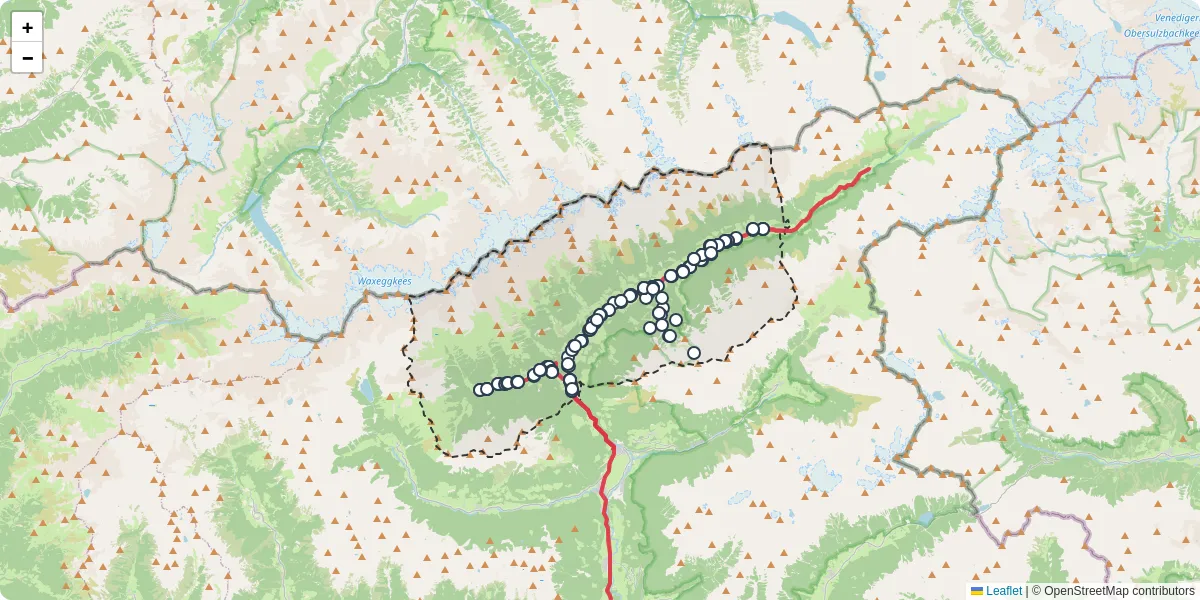 Mappa dettagliata del trasporto pubblico a Ahrntal - Valle Aurina con linee autobus, tram e collegamenti