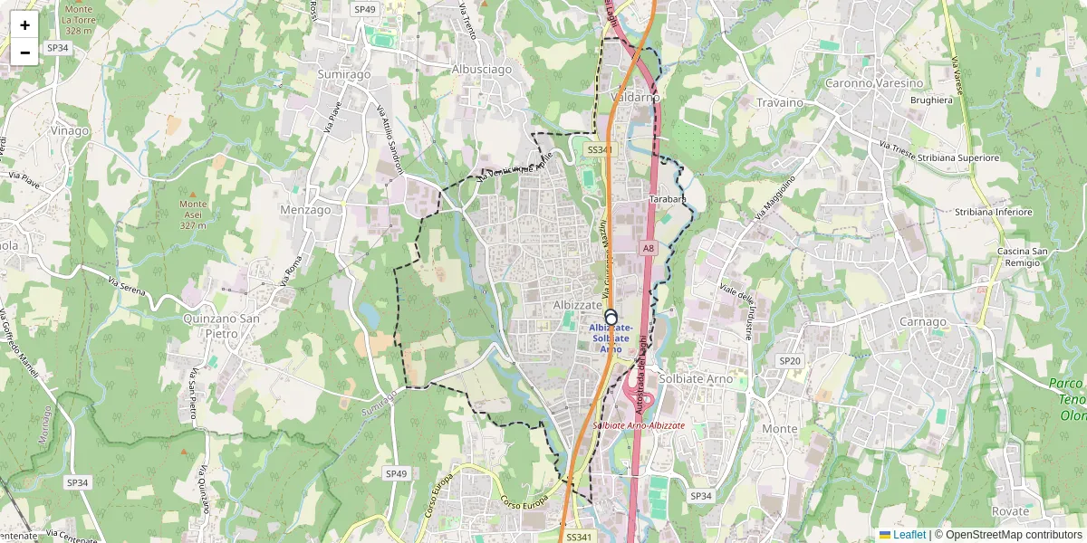Mappa dettagliata del trasporto pubblico a Albizzate con linee autobus, tram e collegamenti