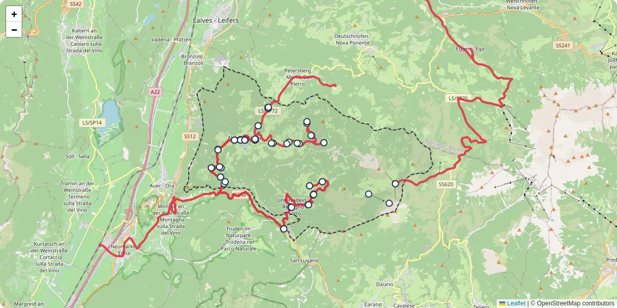 Mappa dettagliata del trasporto pubblico a Aldein - Aldino con linee autobus, tram e collegamenti