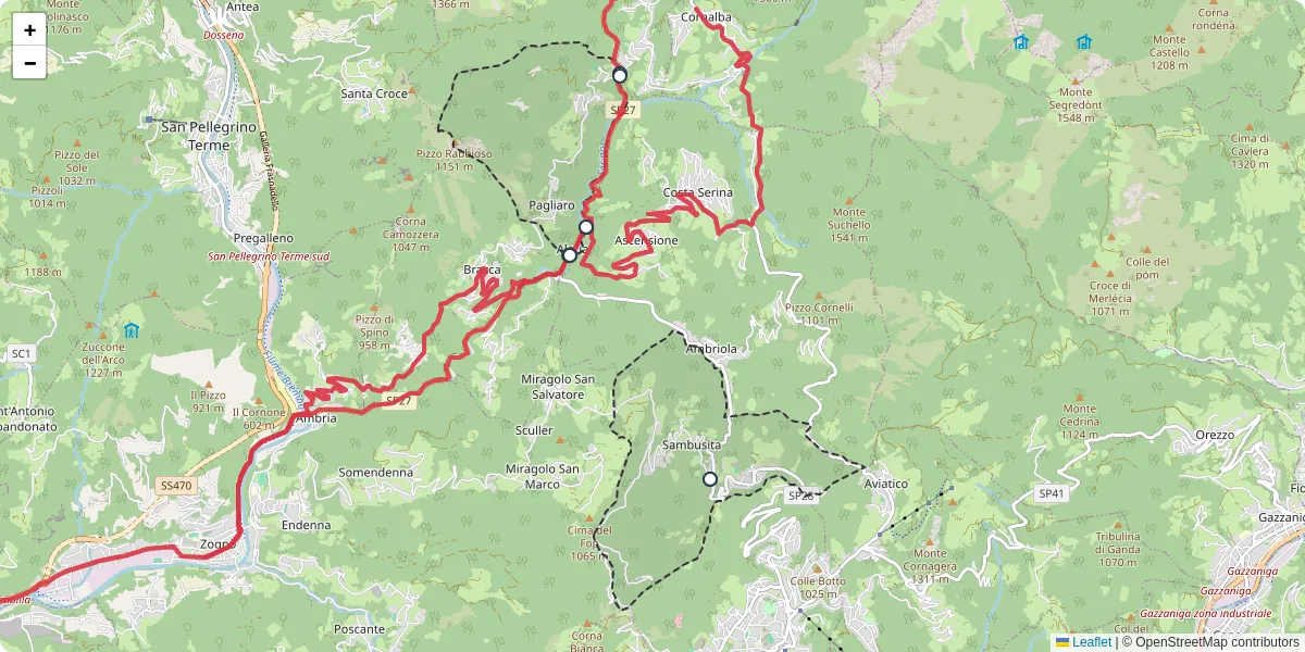 Mappa dettagliata del trasporto pubblico a Algua con linee autobus, tram e collegamenti