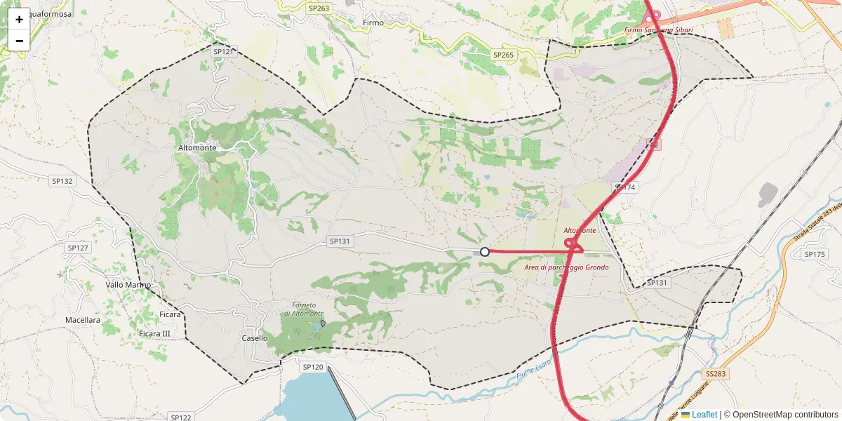 Mappa dettagliata del trasporto pubblico a Altomonte con linee autobus, tram e collegamenti