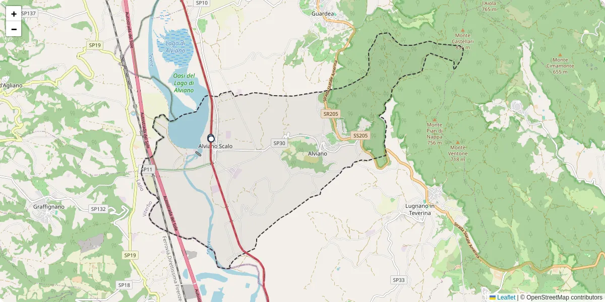 Mappa dettagliata del trasporto pubblico a Alviano con linee autobus, tram e collegamenti