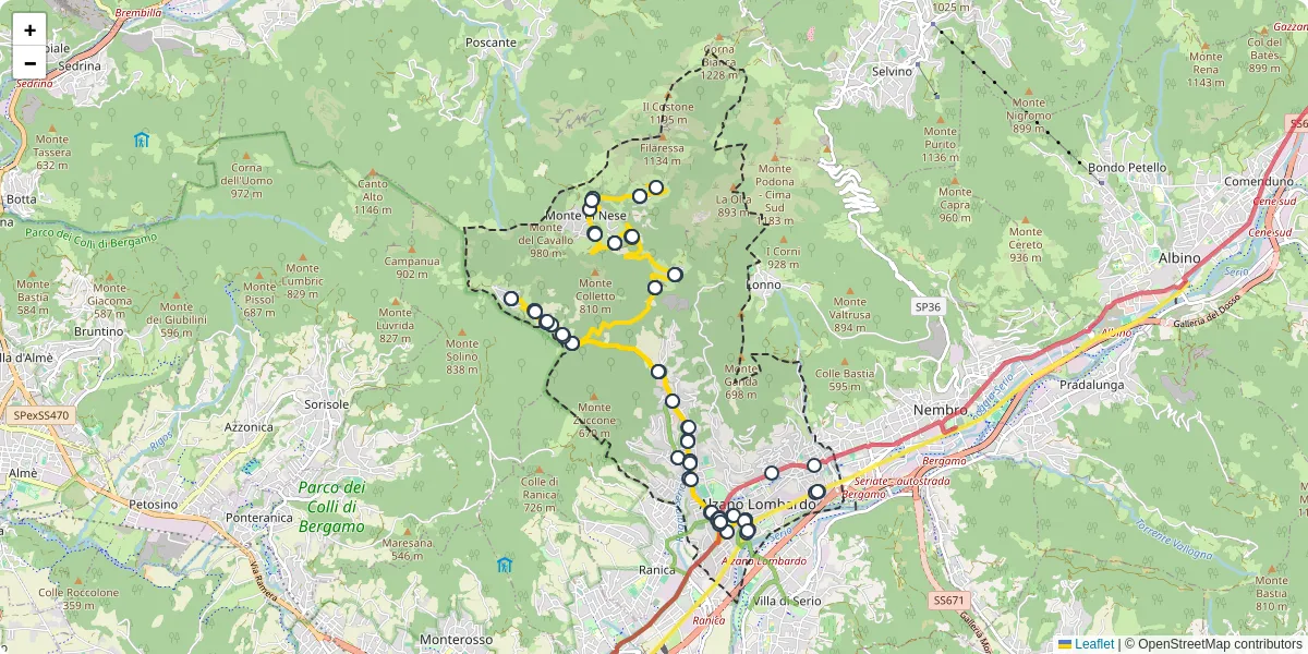 Mappa dettagliata del trasporto pubblico a Alzano Lombardo con linee autobus, tram e collegamenti