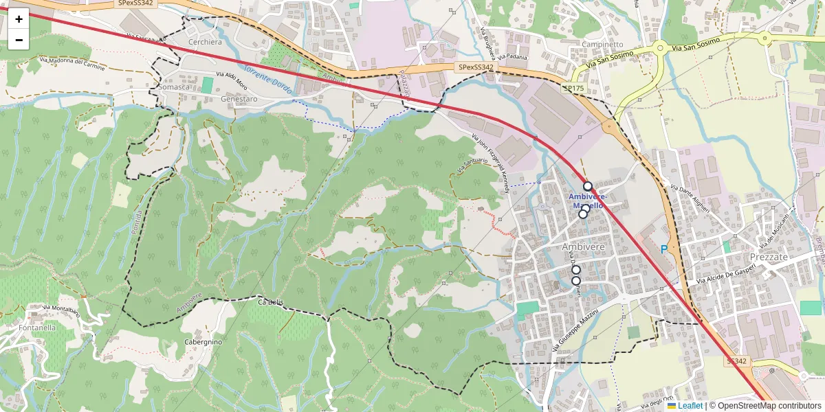 Mappa dettagliata del trasporto pubblico a Ambivere con linee autobus, tram e collegamenti