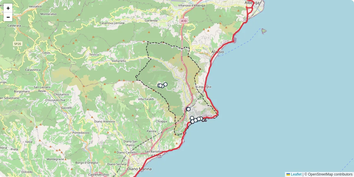 Mappa dettagliata del trasporto pubblico a Andora con linee autobus, tram e collegamenti