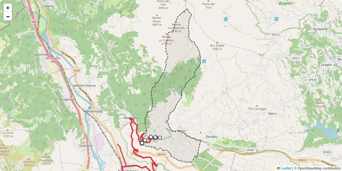 Mappa dettagliata del trasporto pubblico a Andrate con linee autobus, tram e collegamenti