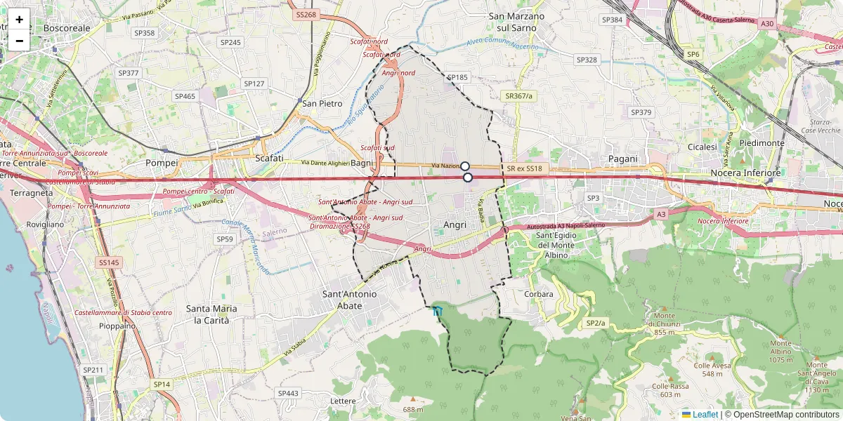 Mappa dettagliata del trasporto pubblico a Angri con linee autobus, tram e collegamenti