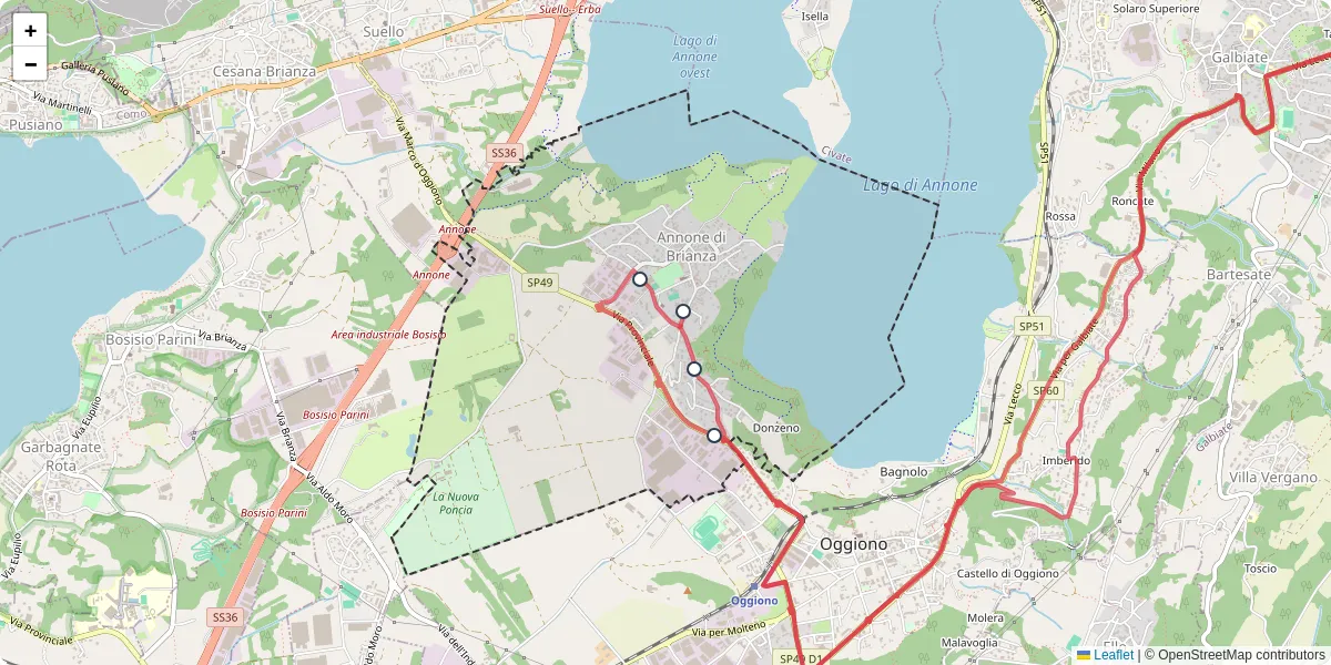 Mappa dettagliata del trasporto pubblico a Annone di Brianza con linee autobus, tram e collegamenti
