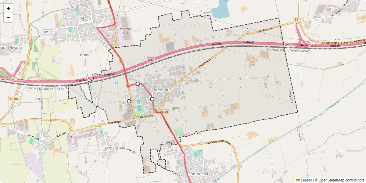 Mappa dettagliata del trasporto pubblico a Antegnate con linee autobus, tram e collegamenti