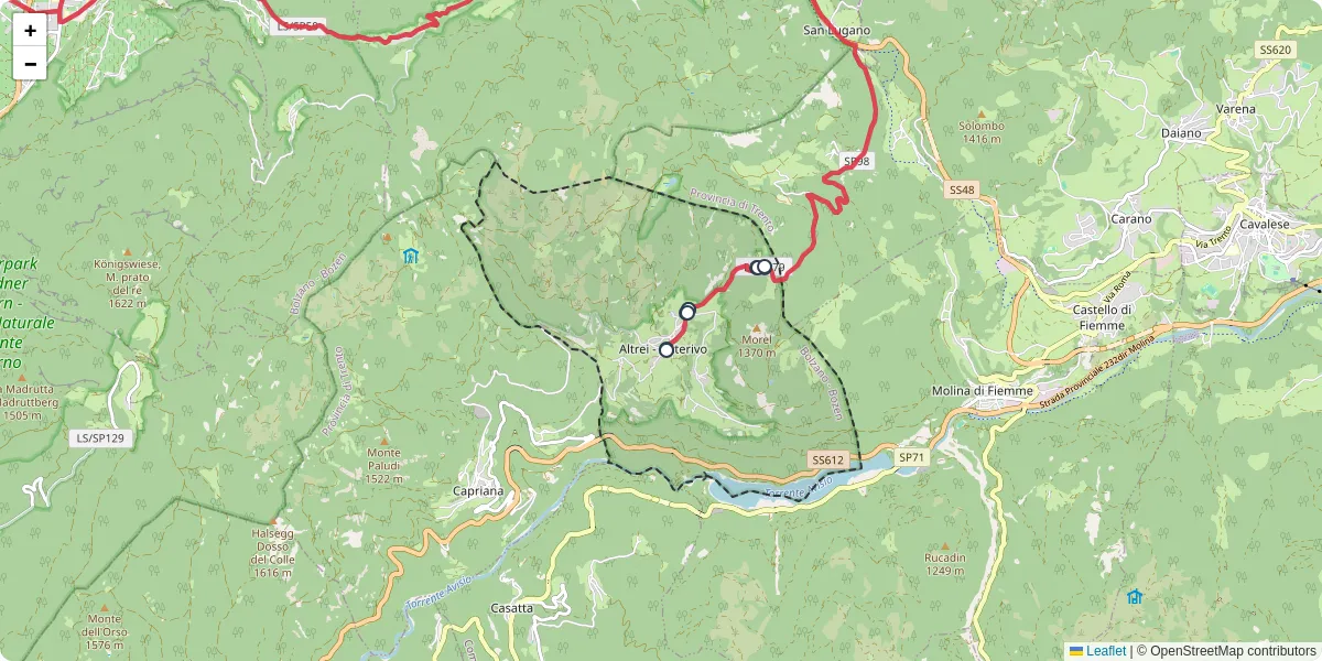 Mappa dettagliata del trasporto pubblico a Anterivo - Altrei con linee autobus, tram e collegamenti