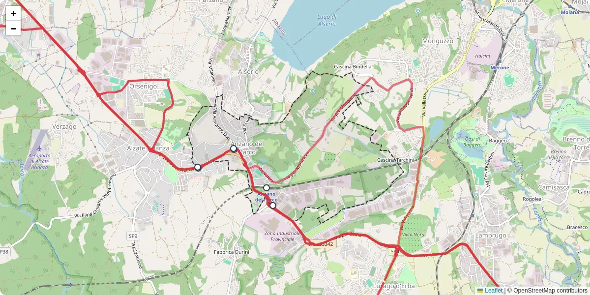 Mappa dettagliata del trasporto pubblico a Anzano del Parco con linee autobus, tram e collegamenti