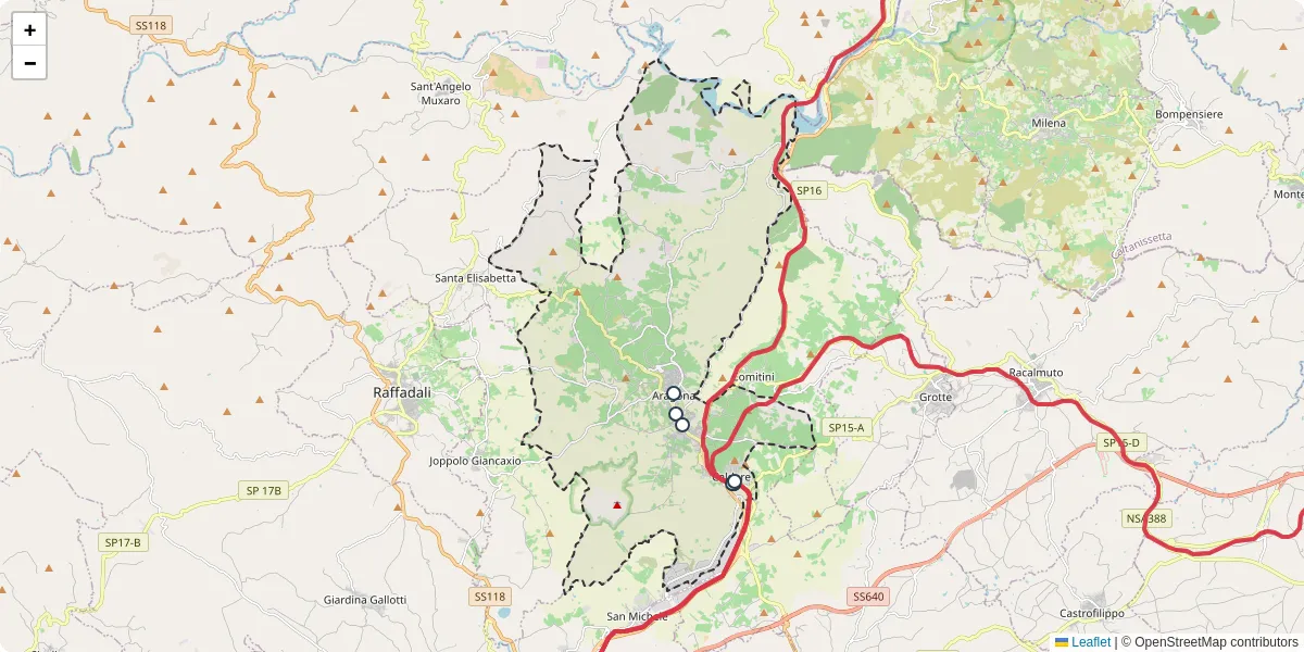 Mappa dettagliata del trasporto pubblico a Aragona con linee autobus, tram e collegamenti