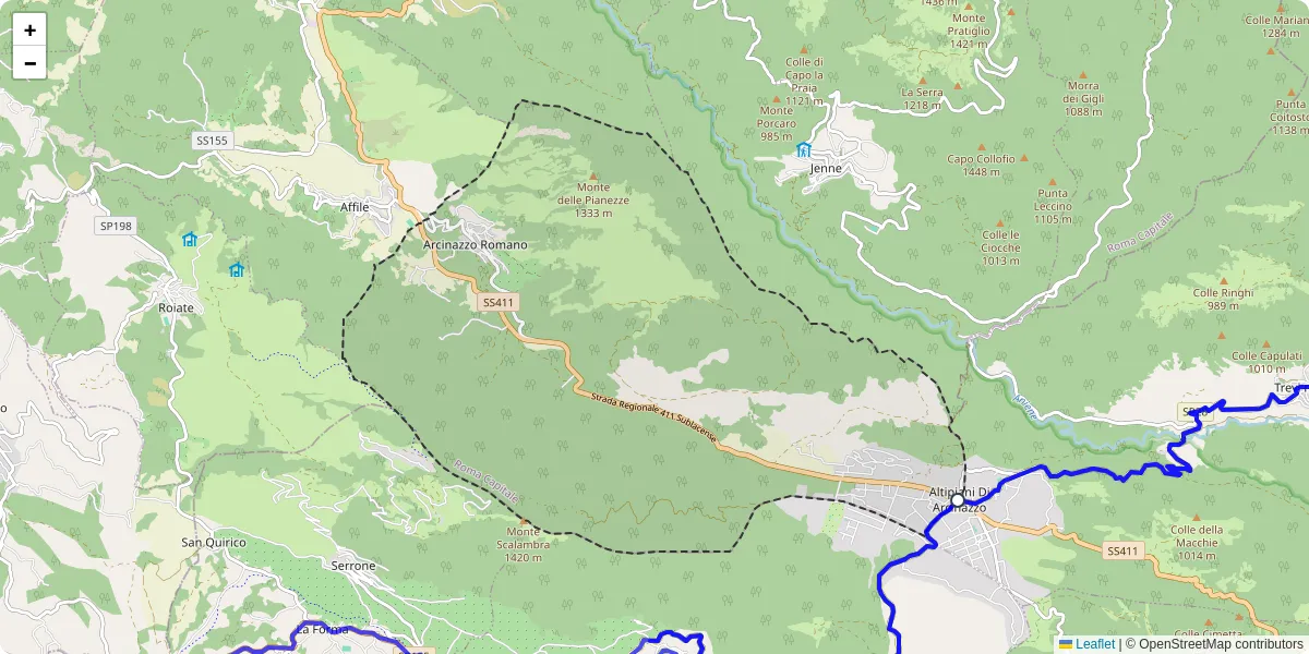 Mappa dettagliata del trasporto pubblico a Arcinazzo Romano con linee autobus, tram e collegamenti