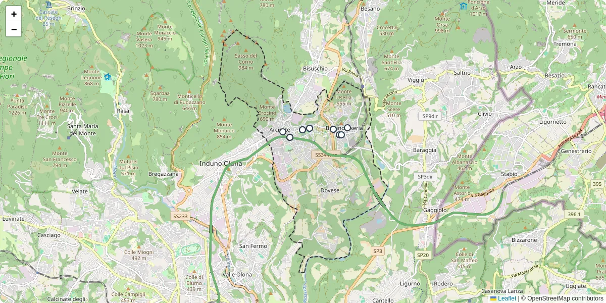 Mappa dettagliata del trasporto pubblico a Arcisate con linee autobus, tram e collegamenti