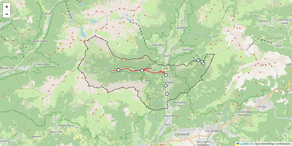 Mappa dettagliata del trasporto pubblico a Ardesio con linee autobus, tram e collegamenti