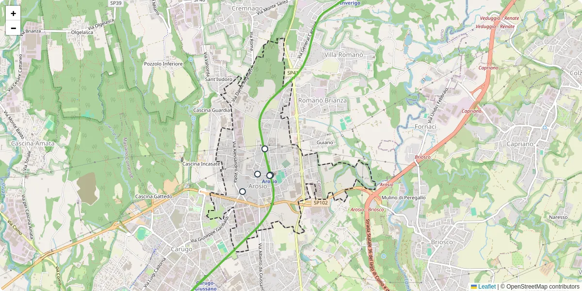 Mappa dettagliata del trasporto pubblico a Arosio con linee autobus, tram e collegamenti
