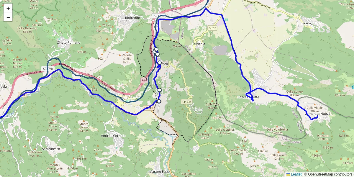 Mappa dettagliata del trasporto pubblico a Arsoli con linee autobus, tram e collegamenti