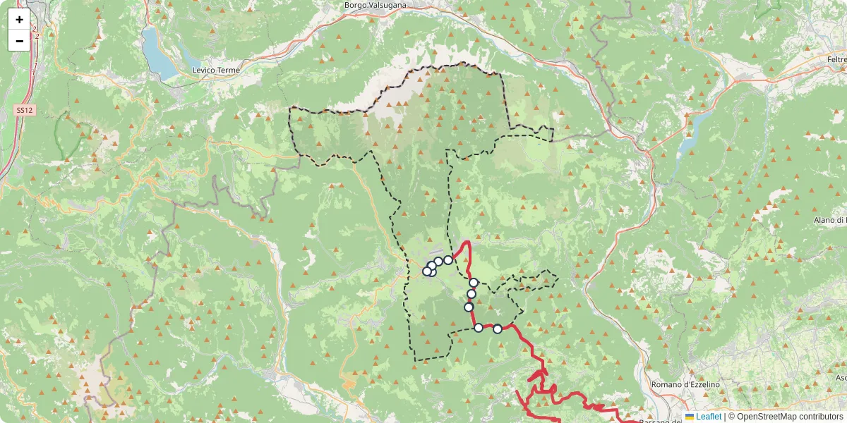Mappa dettagliata del trasporto pubblico a Asiago con linee autobus, tram e collegamenti