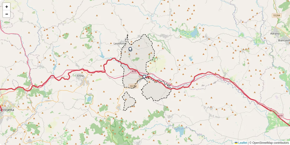 Mappa dettagliata del trasporto pubblico a Assoro con linee autobus, tram e collegamenti
