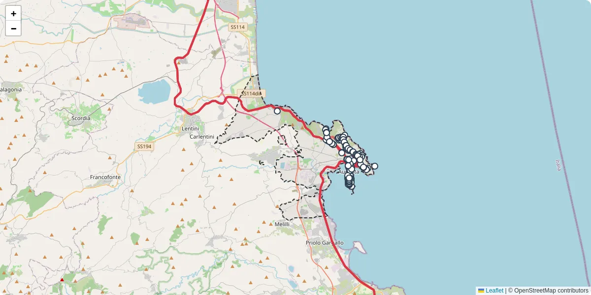 Mappa dettagliata del trasporto pubblico a Augusta con linee autobus, tram e collegamenti