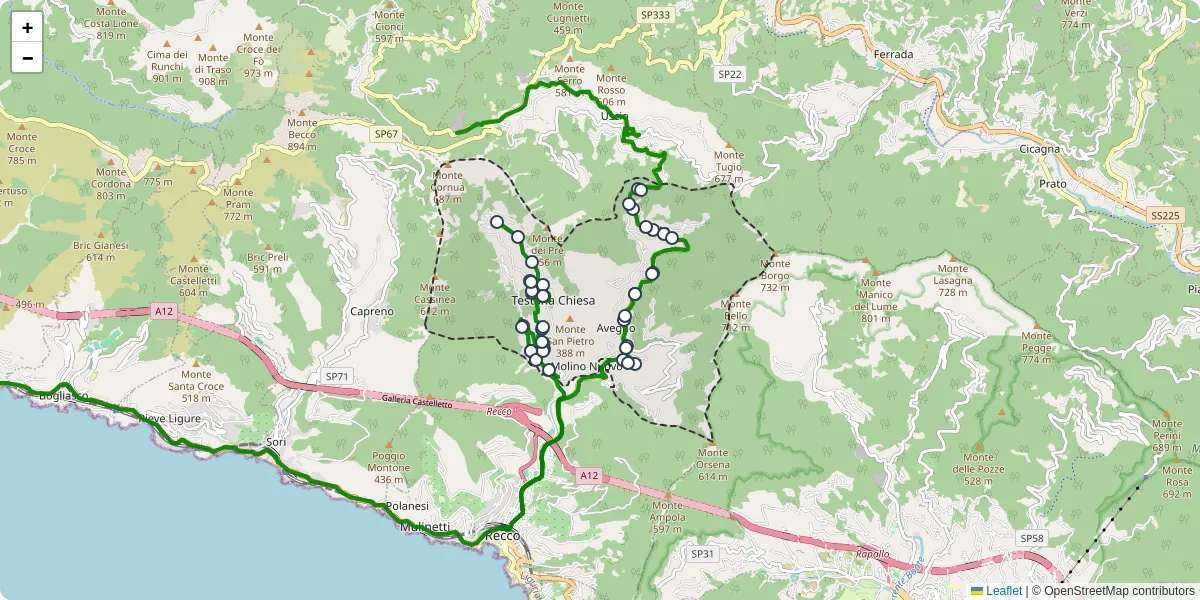 Mappa dettagliata del trasporto pubblico a Avegno con linee autobus, tram e collegamenti