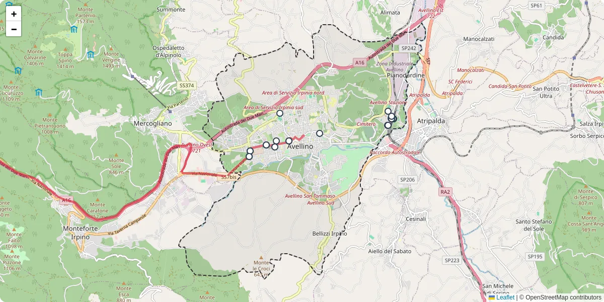 Mappa dettagliata del trasporto pubblico a Avellino con linee autobus, tram e collegamenti