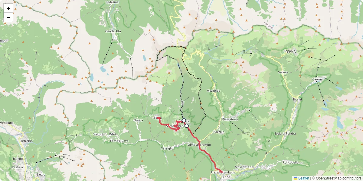 Mappa dettagliata del trasporto pubblico a Averara con linee autobus, tram e collegamenti