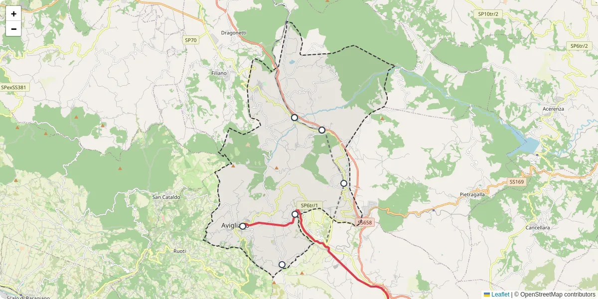 Mappa dettagliata del trasporto pubblico a Avigliano con linee autobus, tram e collegamenti
