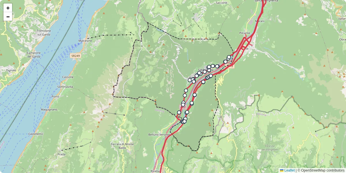 Mappa dettagliata del trasporto pubblico a Avio con linee autobus, tram e collegamenti