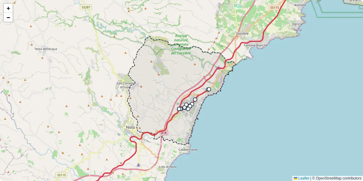 Mappa dettagliata del trasporto pubblico a Avola con linee autobus, tram e collegamenti