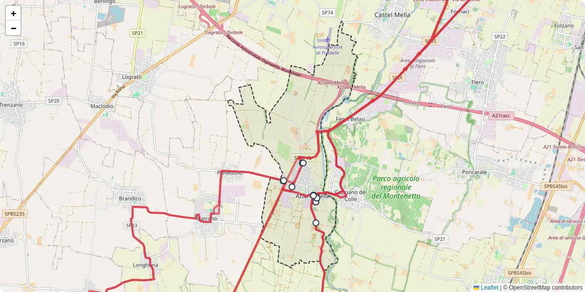 Mappa dettagliata del trasporto pubblico a Azzano Mella con linee autobus, tram e collegamenti