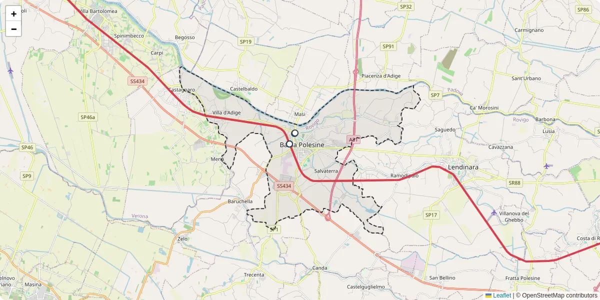 Mappa dettagliata del trasporto pubblico a Badia Polesine con linee autobus, tram e collegamenti