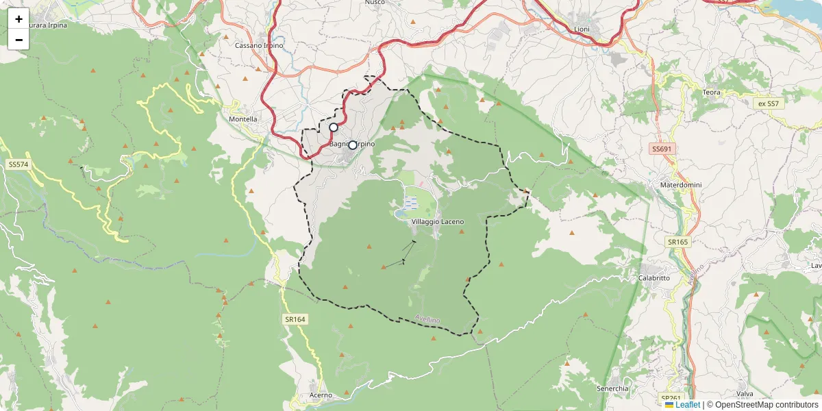 Mappa dettagliata del trasporto pubblico a Bagnoli Irpino con linee autobus, tram e collegamenti