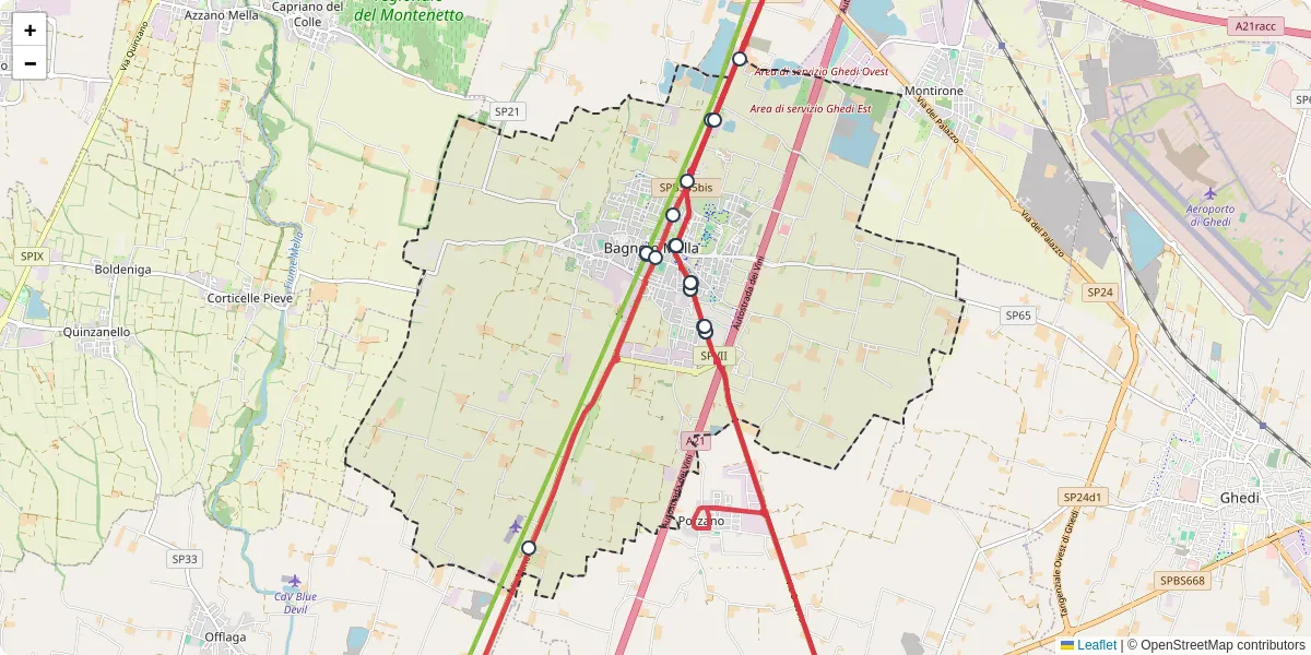 Mappa dettagliata del trasporto pubblico a Bagnolo Mella con linee autobus, tram e collegamenti