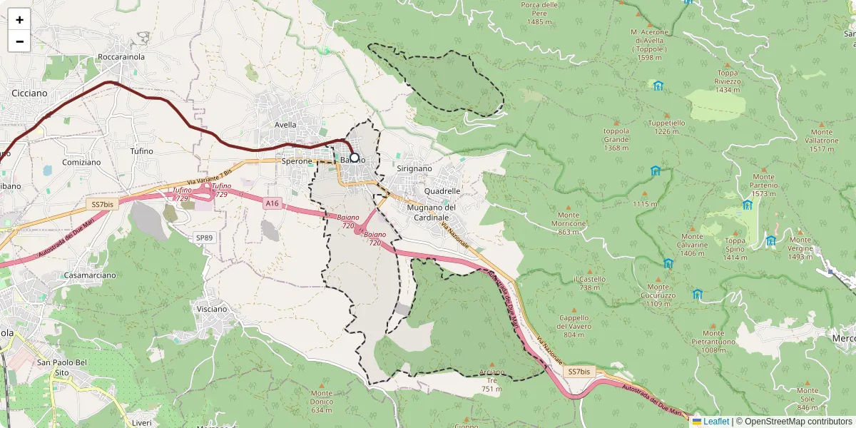Mappa dettagliata del trasporto pubblico a Baiano con linee autobus, tram e collegamenti