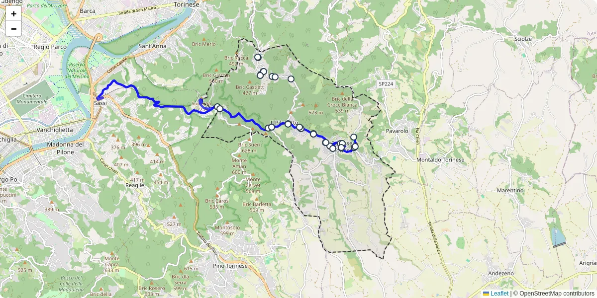 Mappa dettagliata del trasporto pubblico a Baldissero Torinese con linee autobus, tram e collegamenti