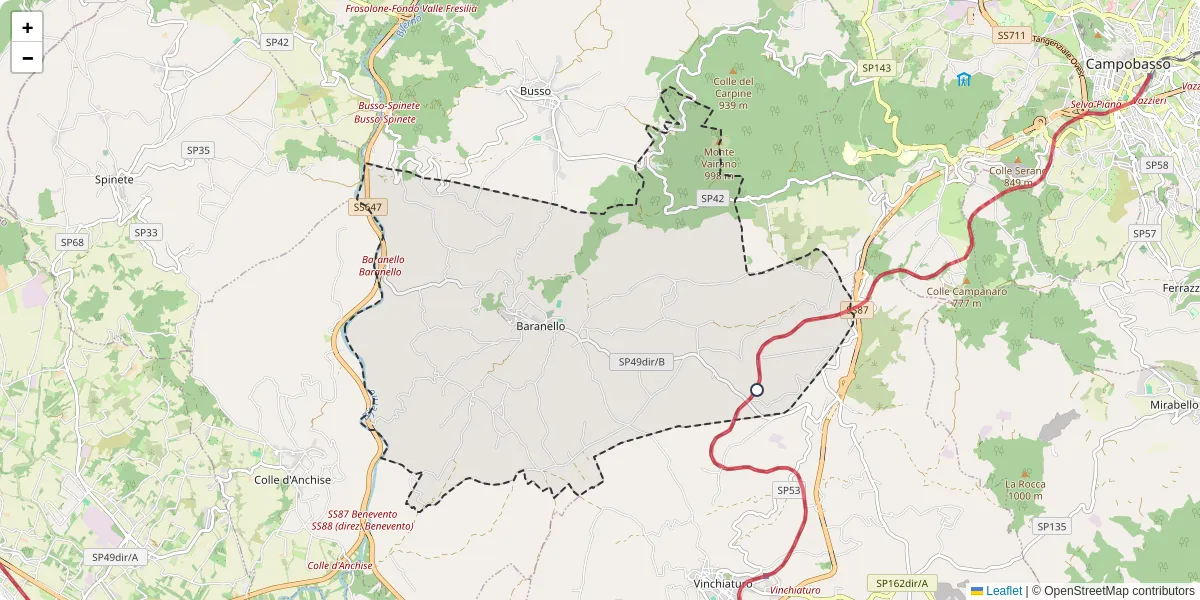 Mappa dettagliata del trasporto pubblico a Baranello con linee autobus, tram e collegamenti