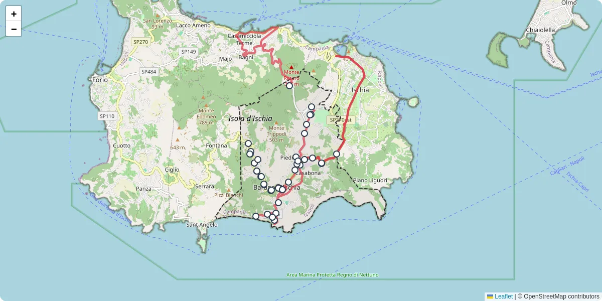 Mappa dettagliata del trasporto pubblico a Barano d'Ischia con linee autobus, tram e collegamenti
