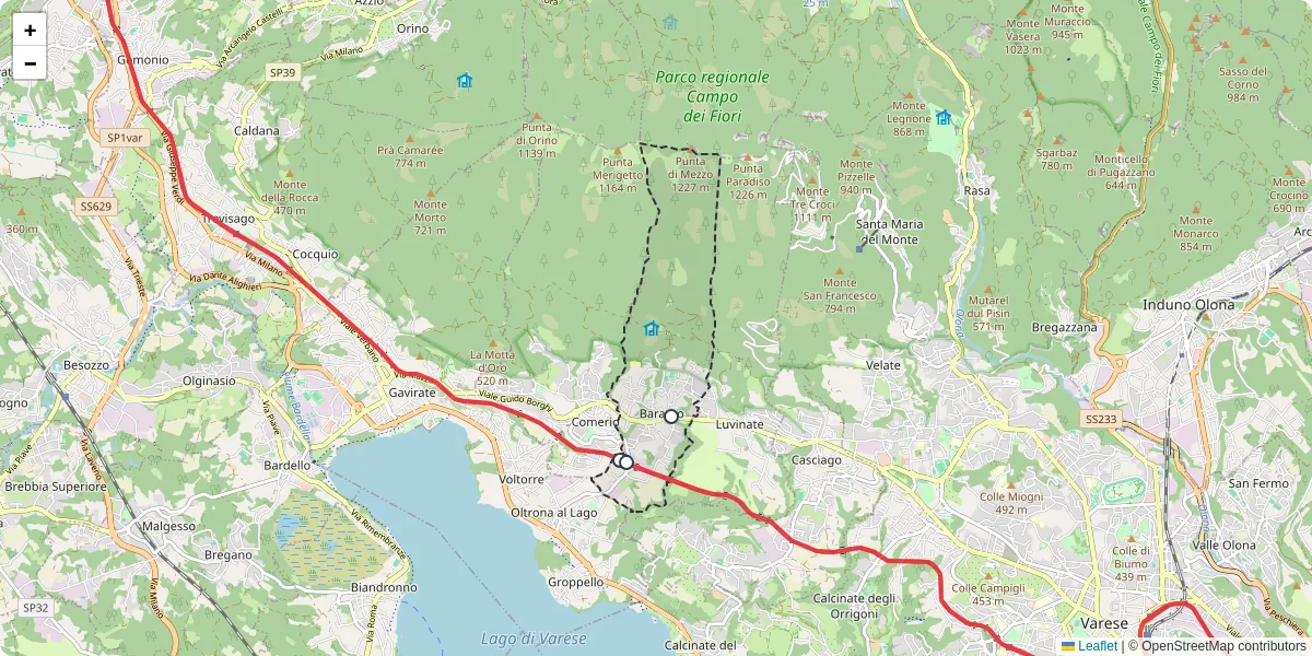 Mappa dettagliata del trasporto pubblico a Barasso con linee autobus, tram e collegamenti