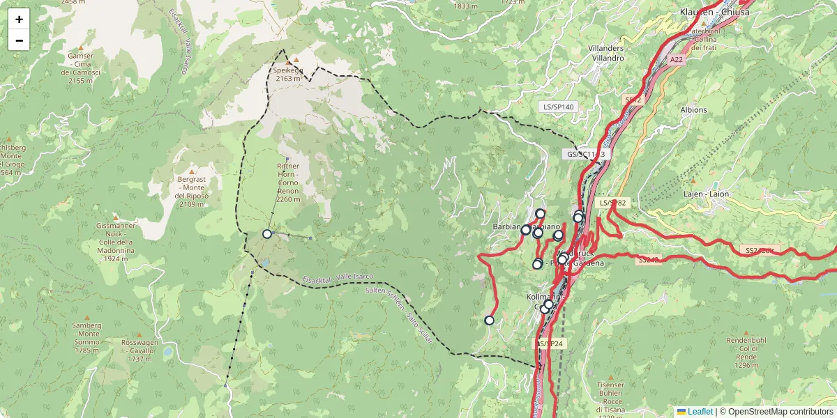 Mappa dettagliata del trasporto pubblico a Barbian - Barbiano con linee autobus, tram e collegamenti