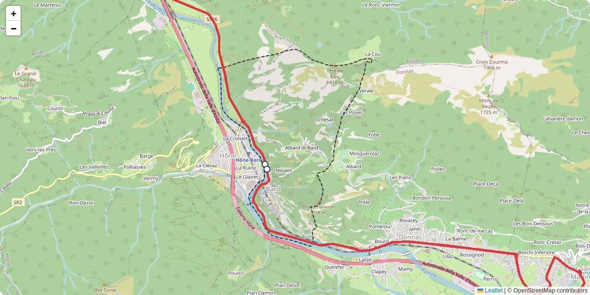 Mappa dettagliata del trasporto pubblico a Bard con linee autobus, tram e collegamenti