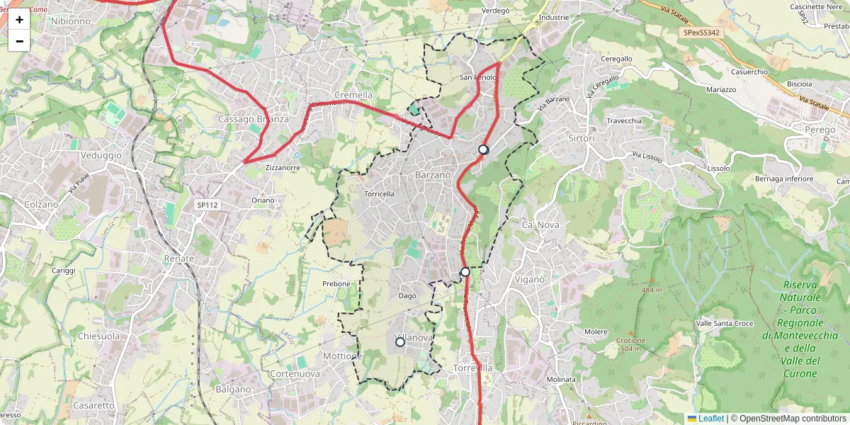 Mappa dettagliata del trasporto pubblico a Barzanò con linee autobus, tram e collegamenti