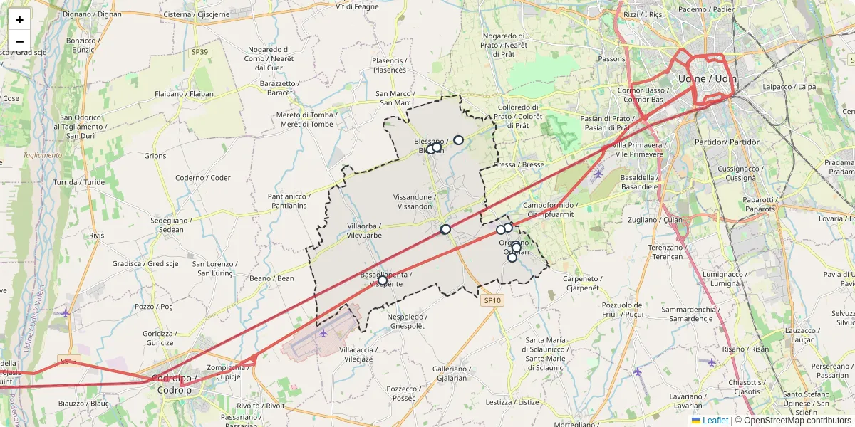 Mappa dettagliata del trasporto pubblico a Basiliano / Basilian con linee autobus, tram e collegamenti