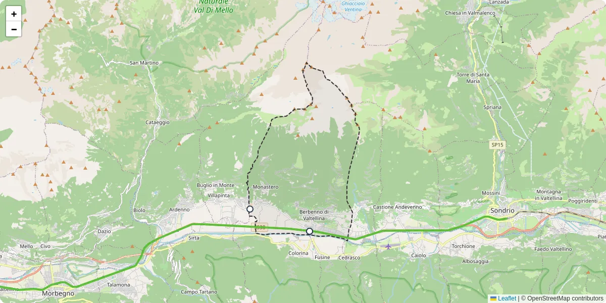 Mappa dettagliata del trasporto pubblico a Berbenno di Valtellina con linee autobus, tram e collegamenti