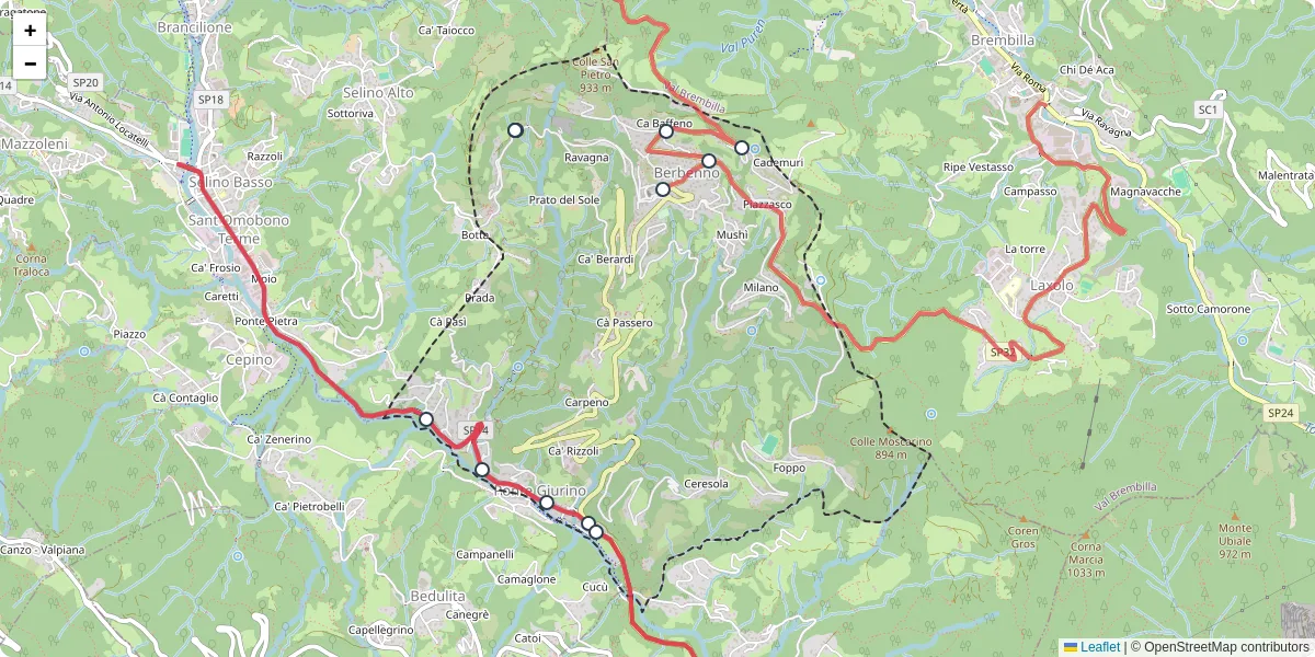 Mappa dettagliata del trasporto pubblico a Berbenno con linee autobus, tram e collegamenti