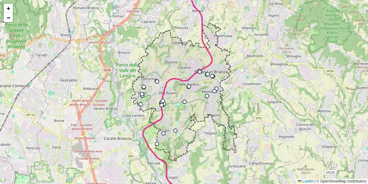 Mappa dettagliata del trasporto pubblico a Besana in Brianza con linee autobus, tram e collegamenti
